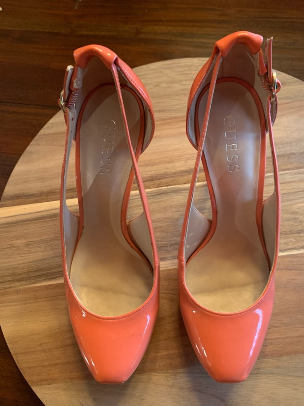 GUESS Honora Orange Patent Leather Platform Heels Slingback - Size 8